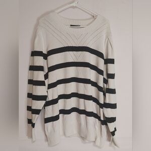 Lane Bryant Puff-Sleeve Crew-Neck Striped Sweater, Size 26/28